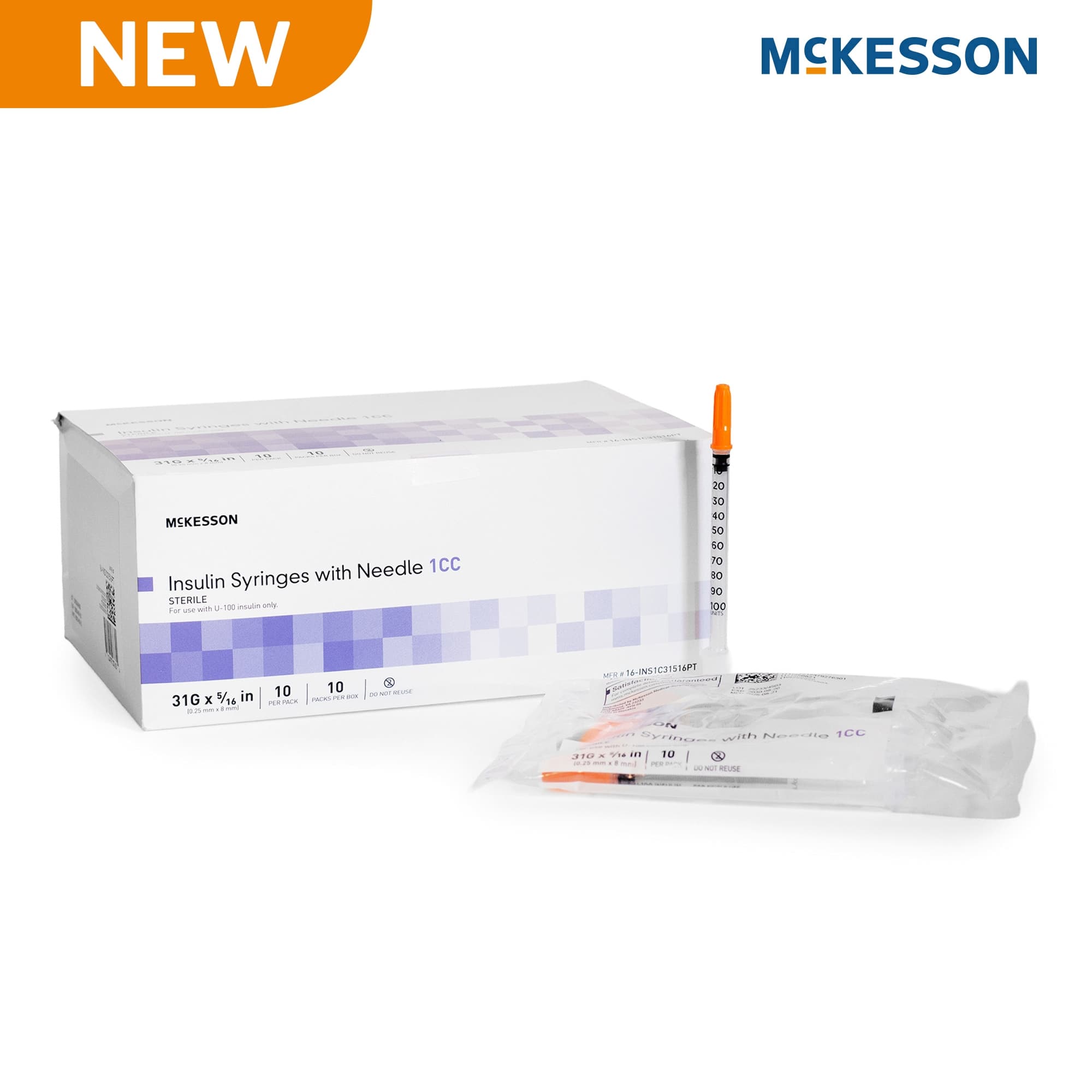 Standard Insulin Syringe with Needle McKesson 1 mL 5/16 Inch 31 Gauge NonSafety